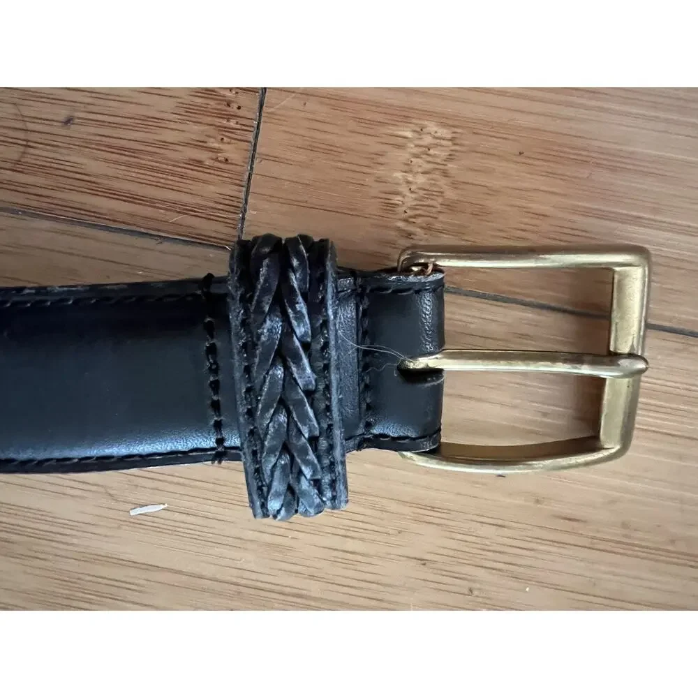 Coach 5913 Black Braided 100% Full Grain Genuine Leather Belt Brass Buckle 34